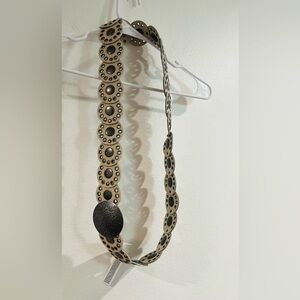 NWT American Eagle Cream and Black Studded Girdle Style Cowboy Belt Size L